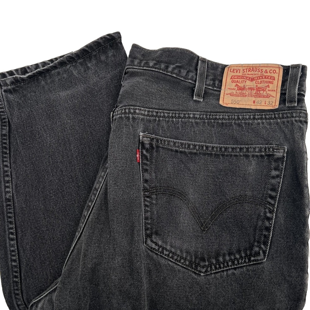 LEVI'S 550 Men's Sz 42x32 Relaxed Fit Washed Black Classic Denim Jeans 2007 Y2K